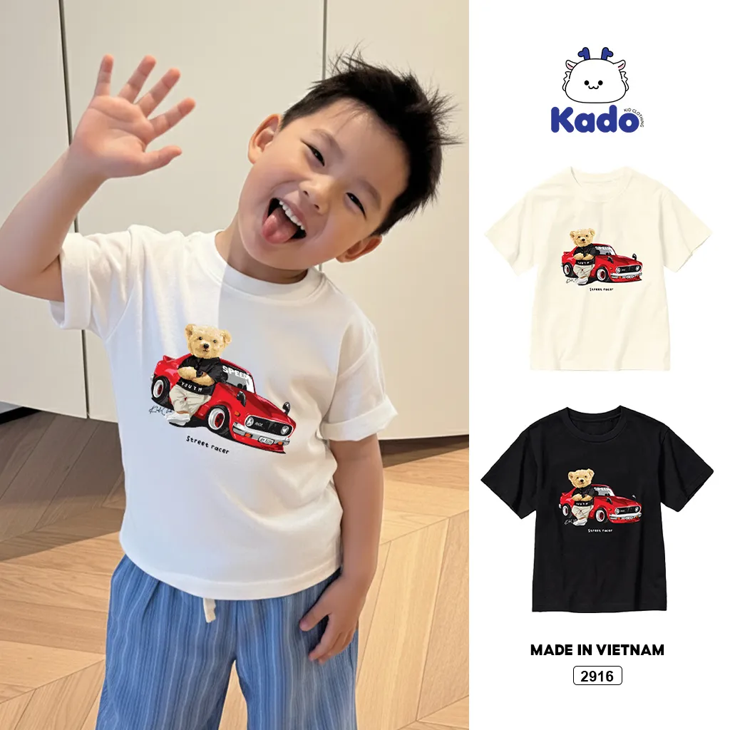 Áo thun kid form rộng bé trai Kado vải cotton thoáng mát thấm hút tốt cho bé Gấu Teddy 2916