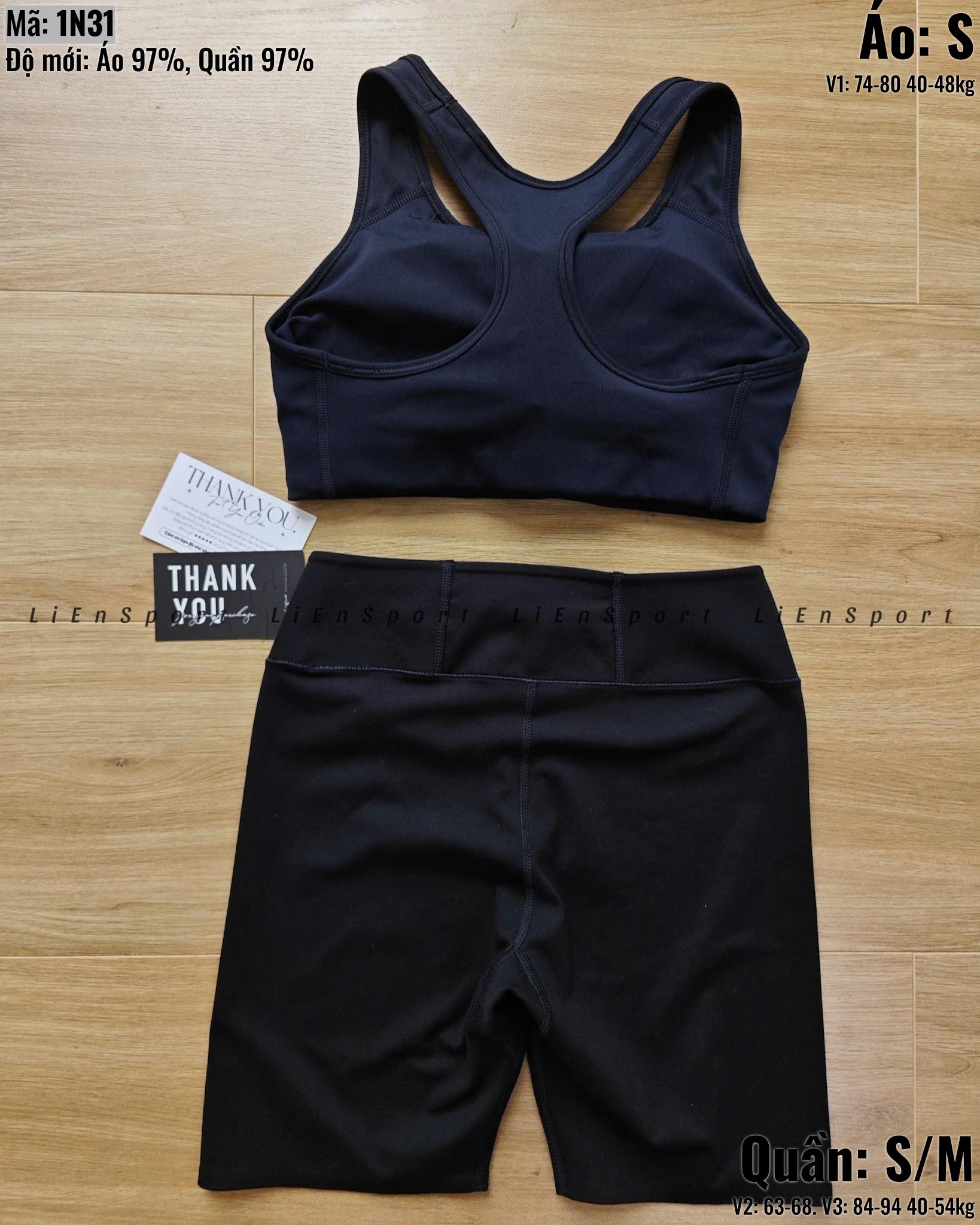 Set 2 món Nike Áo bra thể thao + Quần short lưng cao Nữ Size S Đen Auth 2nd Dây đan chữ X Thoáng khí Co giãn Thấm hút mồ hôi Form ôm body Phù hợp tập gym yoga chạy bộ Mã:1N31_thumbnail_2
