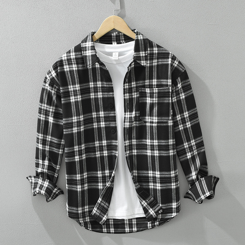 Áo Sơ Mi Dài Tay Kẻ Sọc Nhật Bản Retro Nam Dáng Rộng Thời Trang