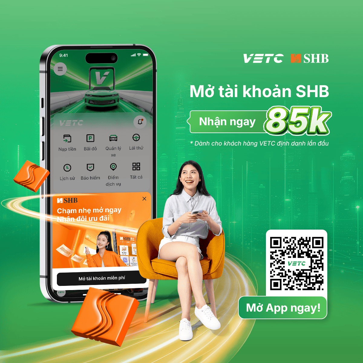 Siêu ưu đãi 85K - mở tài khoản SHB ngay trên VETC - VETC Kết nối