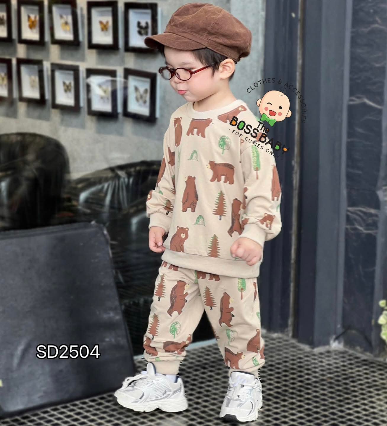 Set bộ cotton be họa tiết gấu nâu