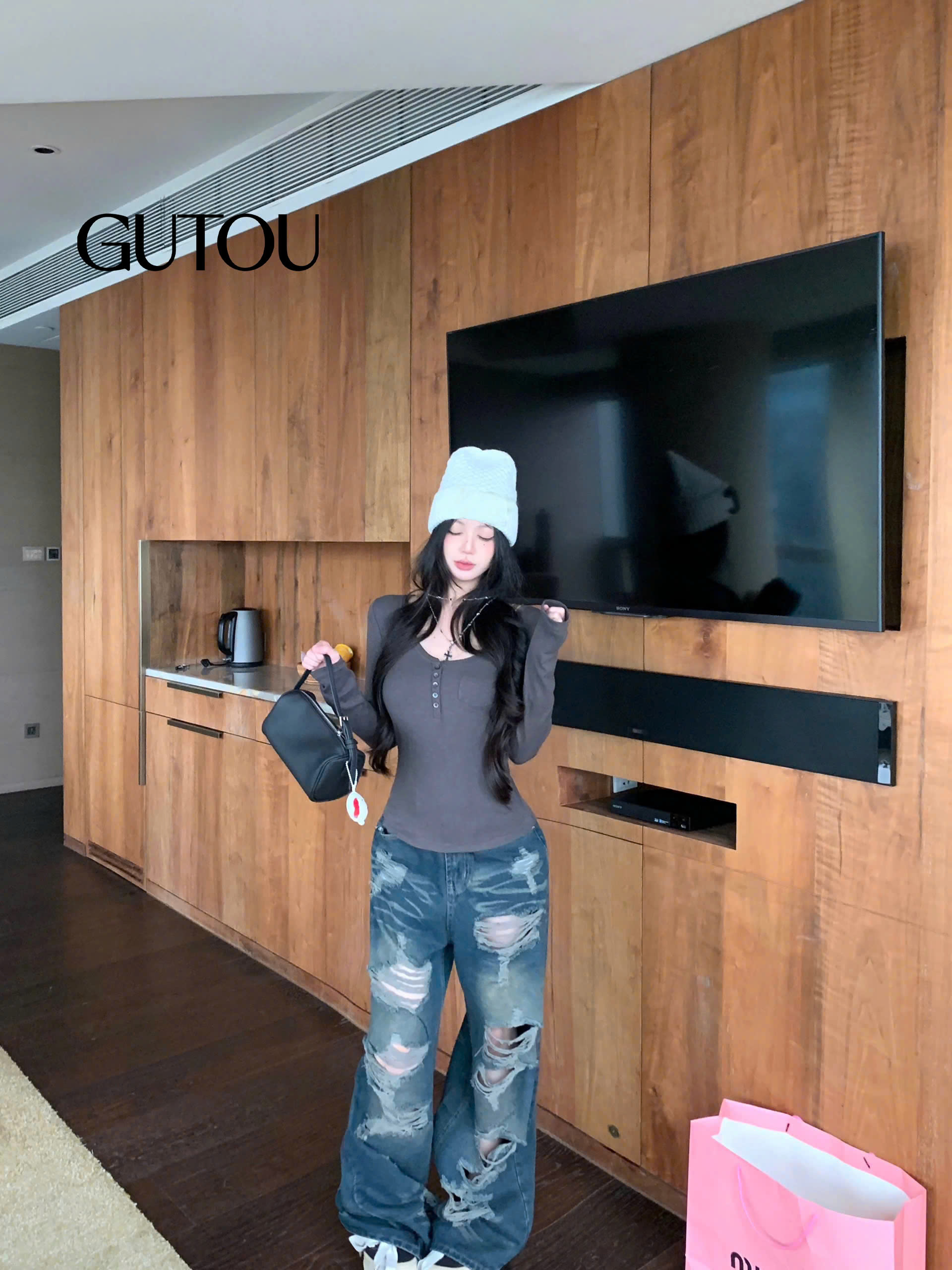 [ GUTOU ] Áo Thun Tay Dài Cài Nút The Henly_thumbnail_6