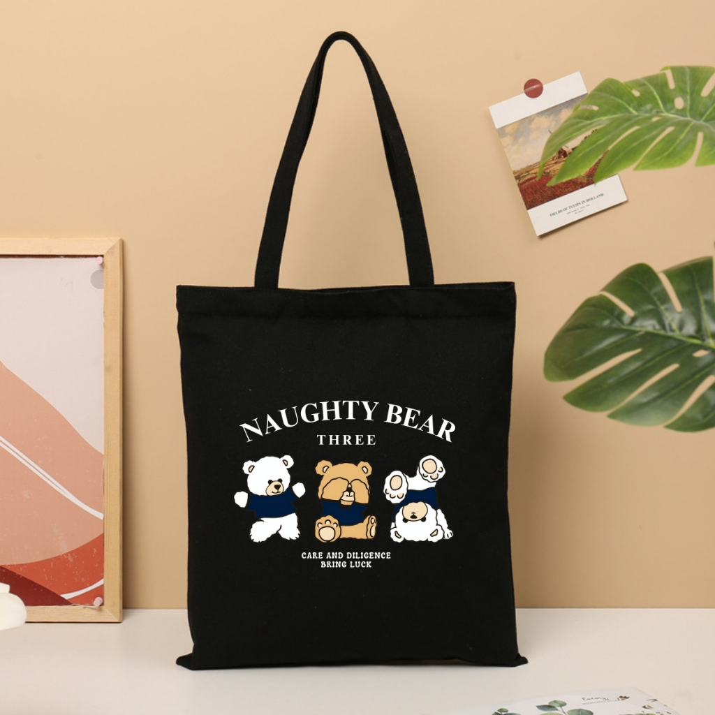 Túi tote vải canvas hình Gấu, Capybara có khoá kéo và ngăn phụ, đi học đi chơi - 𝐖𝐞 𝐓𝐞𝐞 TOTE02