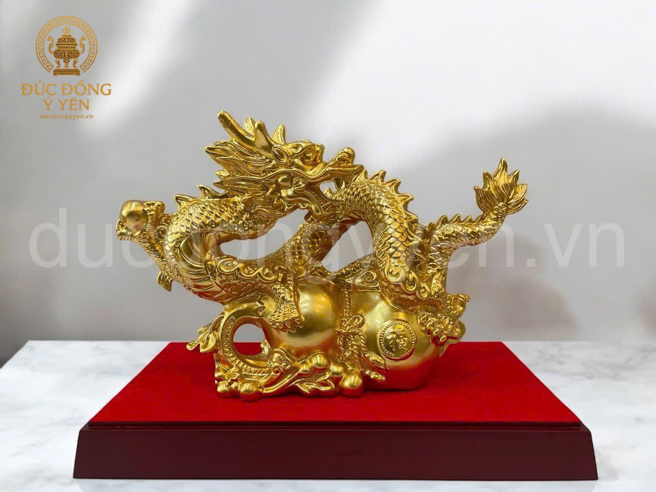 Tượng rồng cuốn hồ lô thiếp vàng 9999
