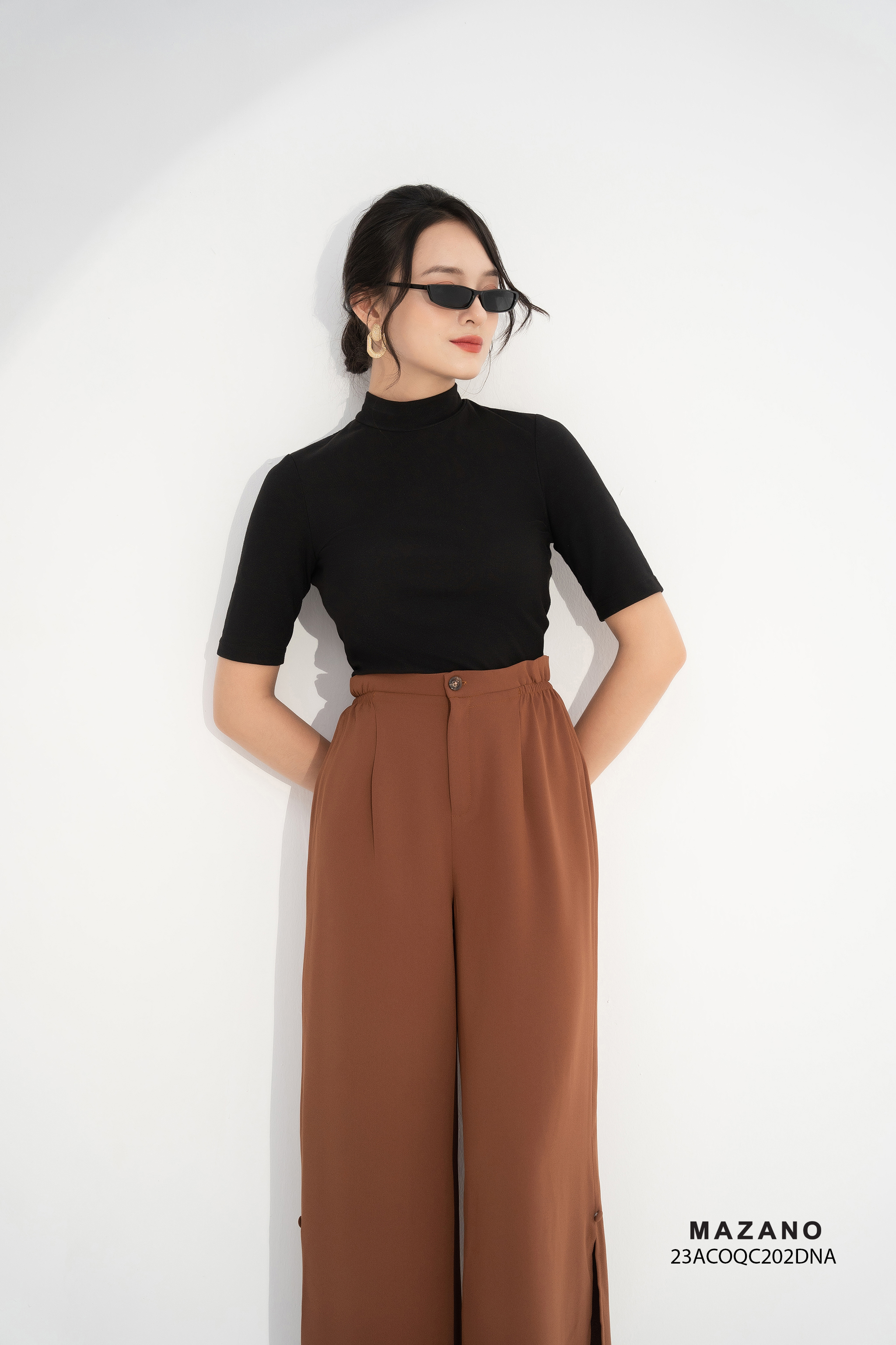 Quần Cullote cạp tiêu chuẩn vải Tuytxi dày màu đen_thumbnail_2