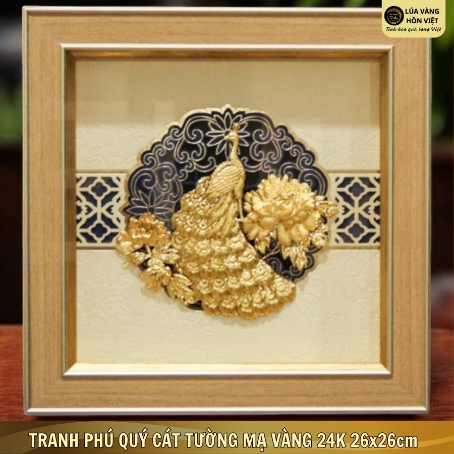TRANH PHÚ QUÝ CÁT TƯỜNG MẠ VÀNG 24K 26x26cm_thumbnail_2