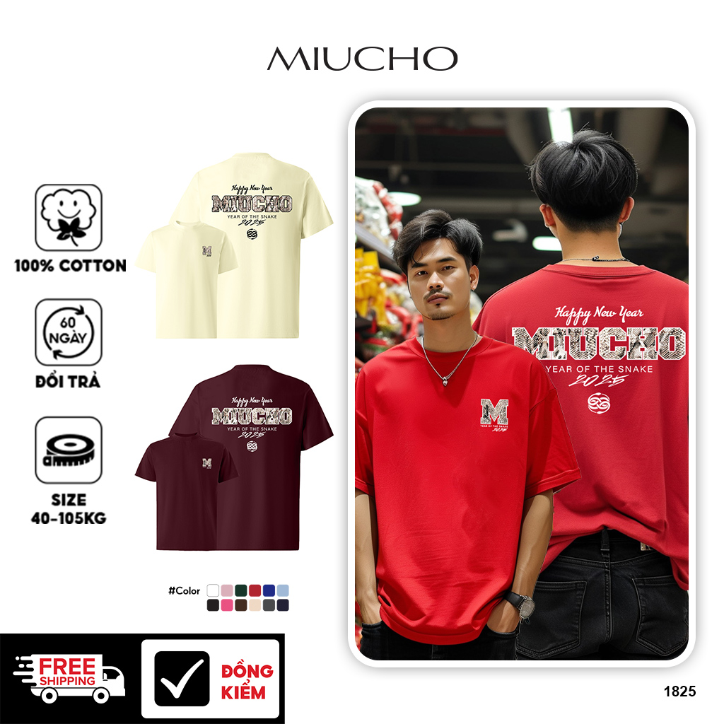 Áo phông tết form rộng cổ tròn vải cotton 4c co giãn thoáng mát 1825 Miucho Iconic in typography_thumbnail_1