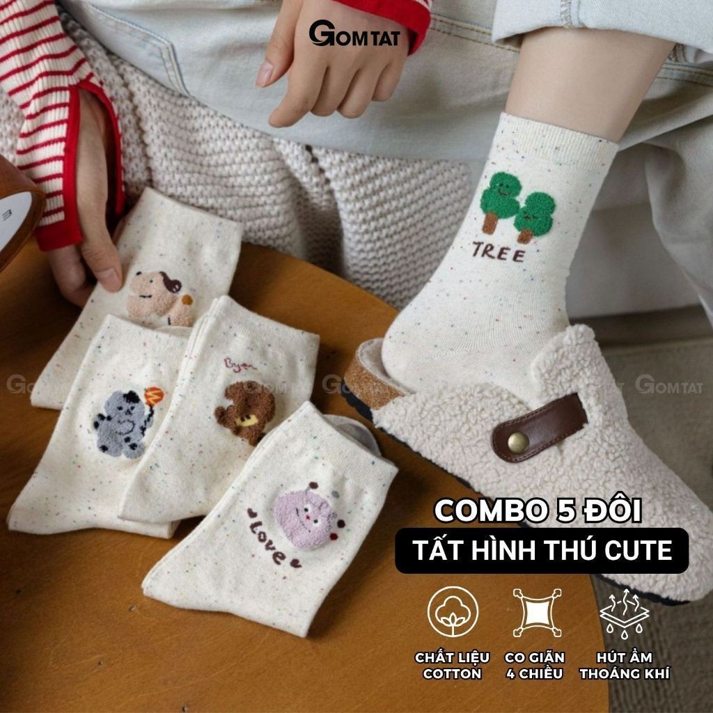 Set 5 đôi tất cao cổ nữ họa tiết – JIN-2518