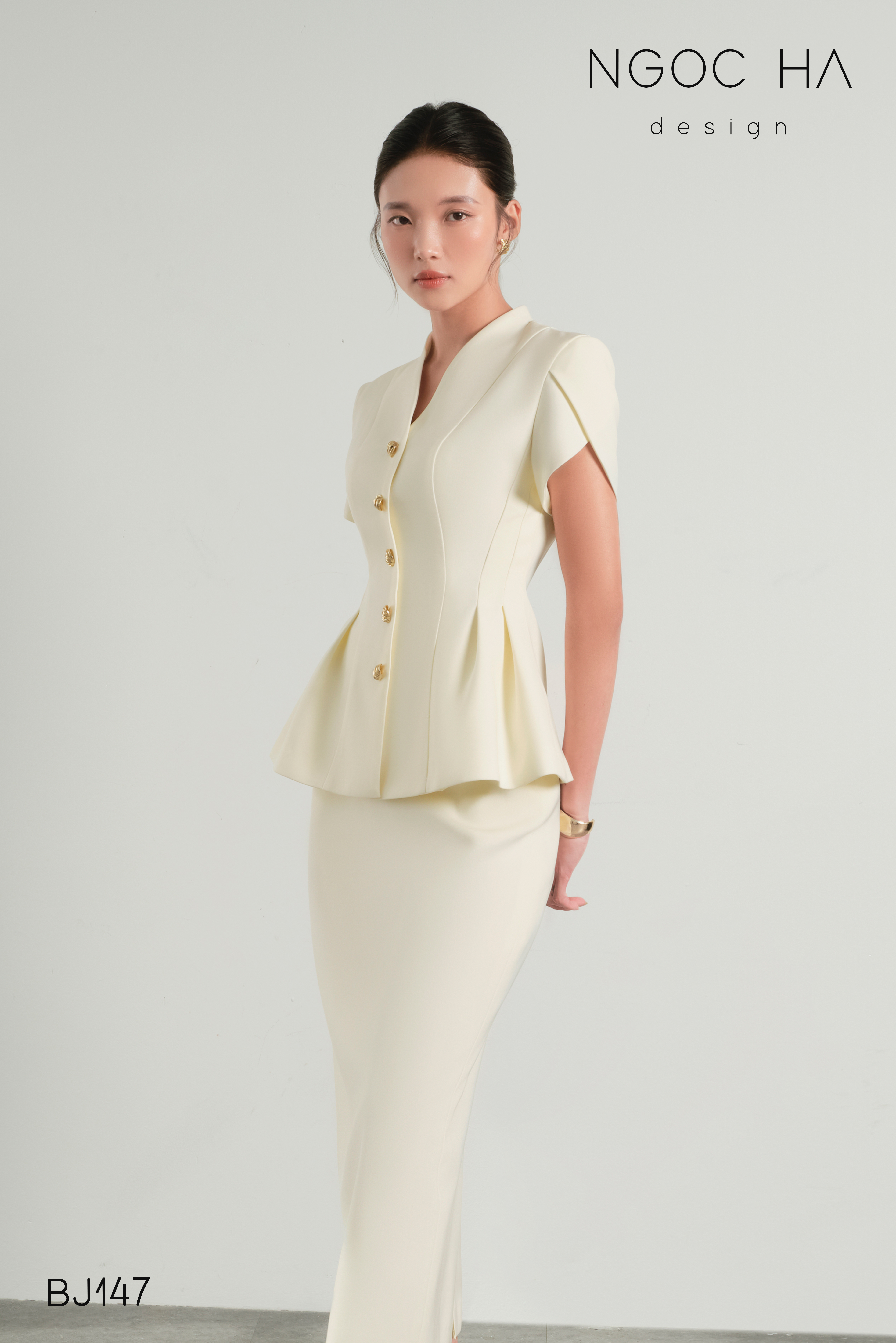 Karen Set_ Bộ Áo Xếp Ly Mix Chân Váy Bút Chì Màu Kem BJ147_thumbnail_2