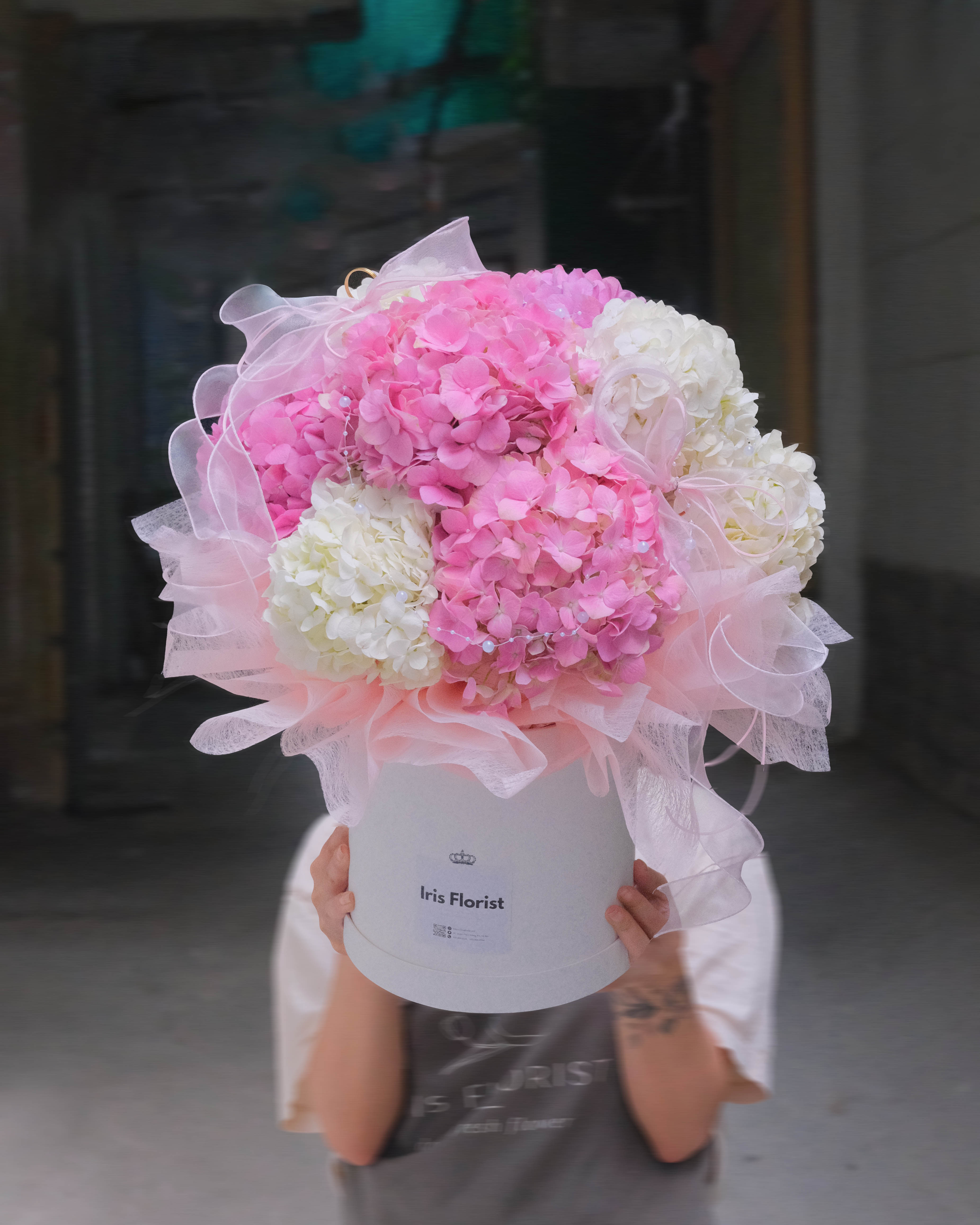 Hộp hoa Tú cầu mix Hồng trắng