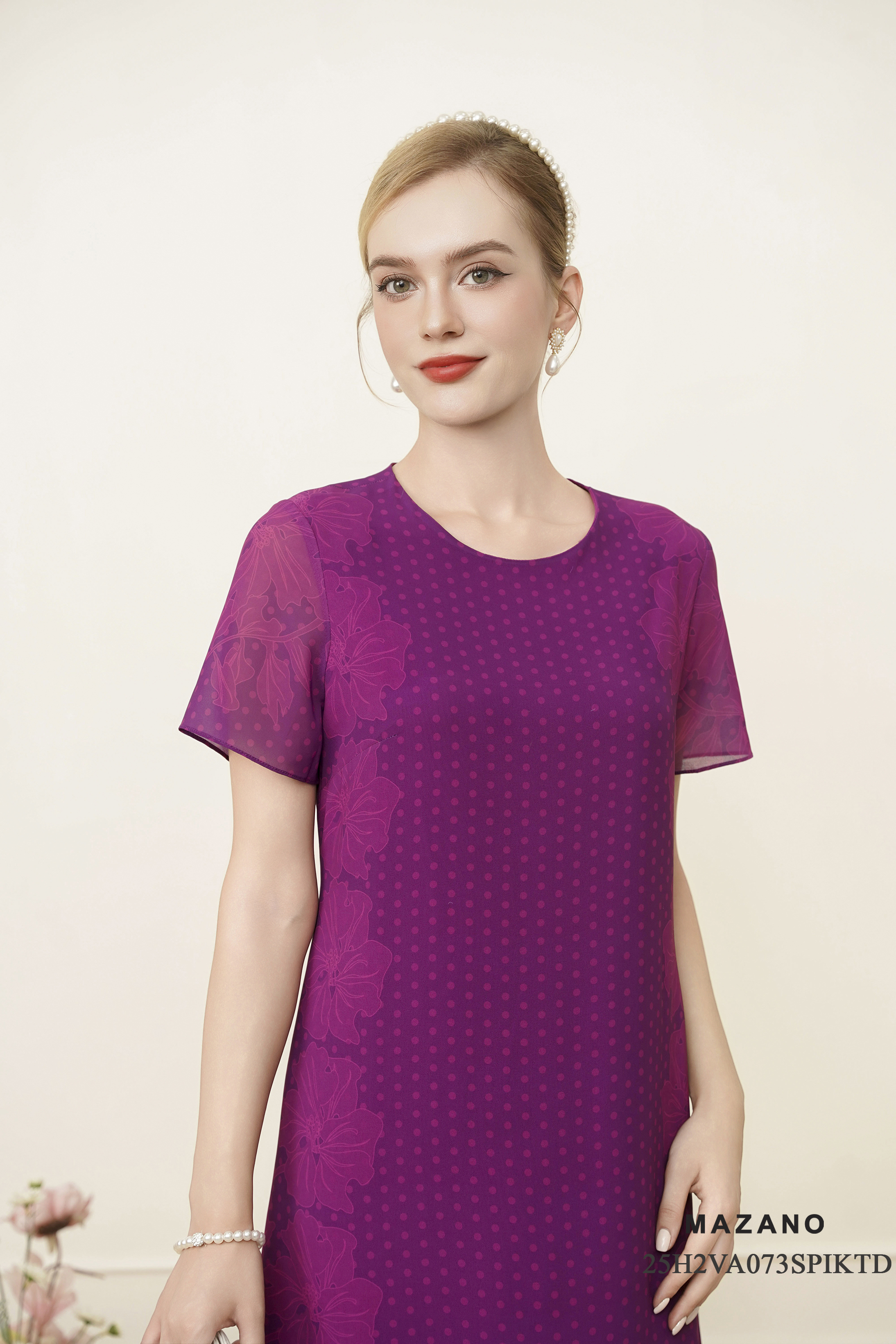 Váy Đầm suông A Vải voan Họa tiết đối xứng Cổ tròn Tay ngắn cộc váy qua gối_thumbnail_2