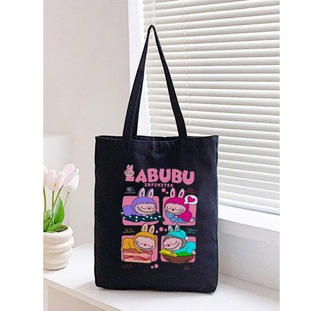 Túi tote Labubu vải canvas có túi phụ phong cách Hàn Quốc kích thước 33x37c đựng vừa A4 và laptop  - TOTE01_thumbnail_5