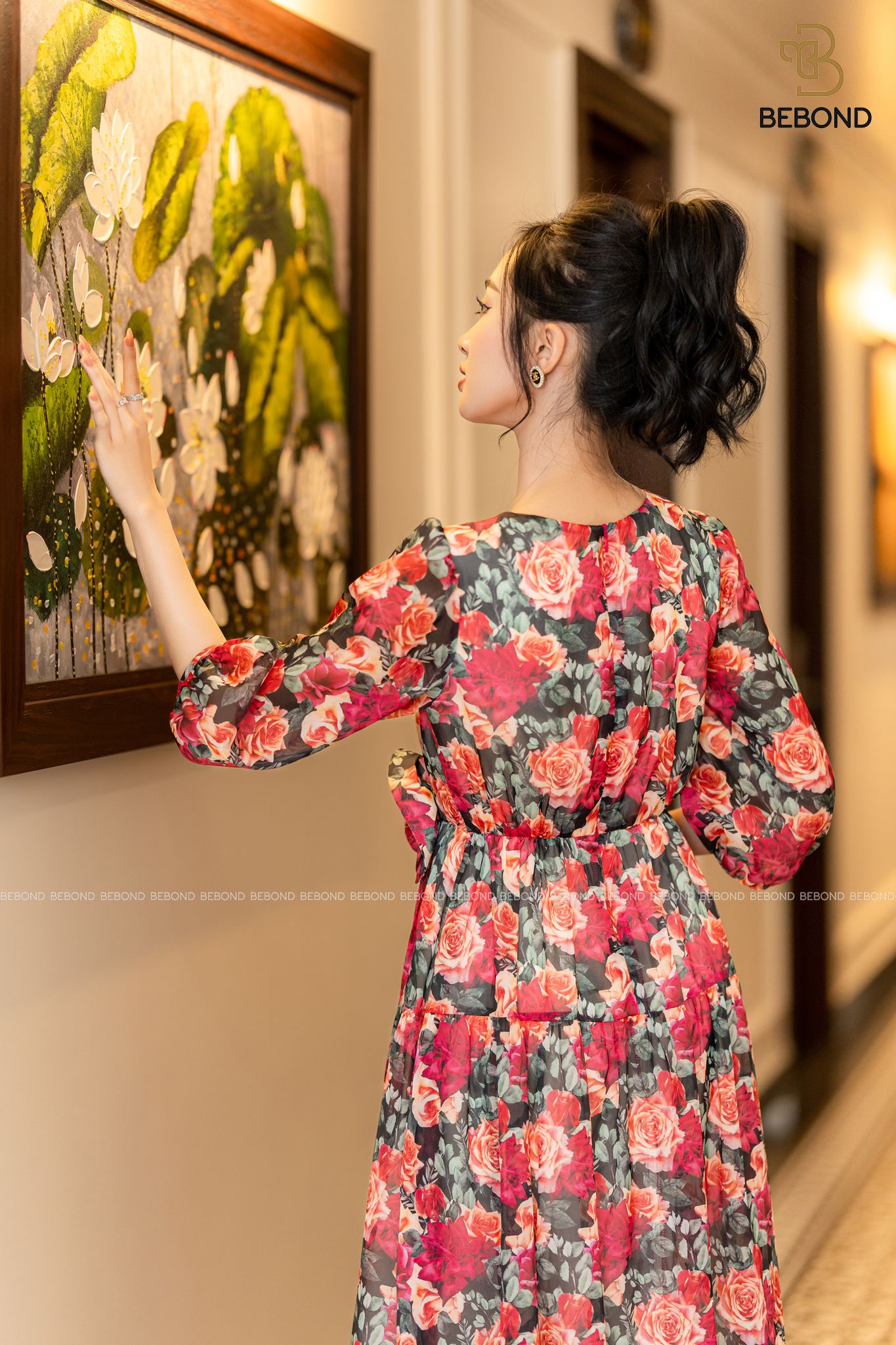 Đầm xòe tơ óng in hoa 3D - Hoa Hồng Đỏ - Stella Dress_thumbnail_3