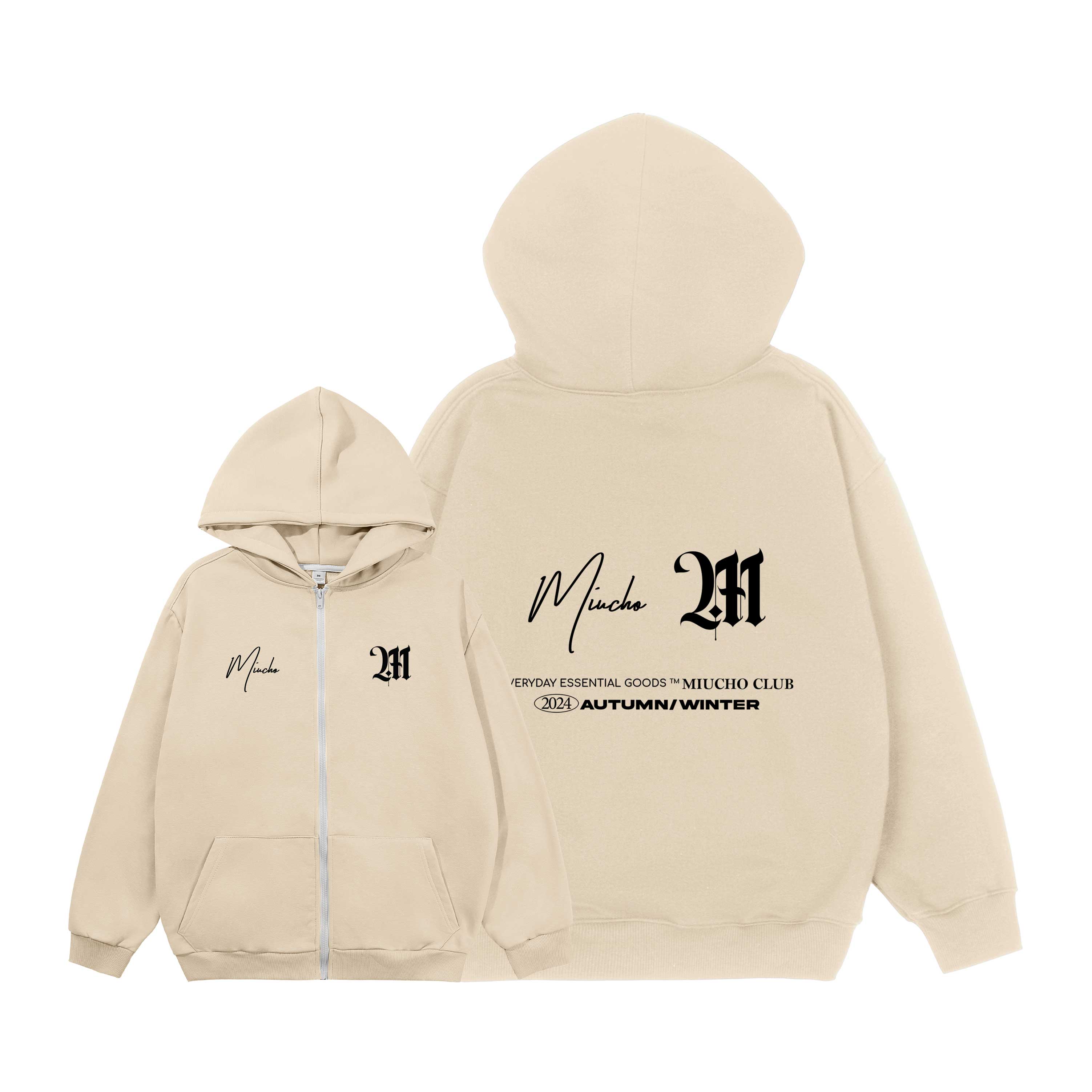 Áo hoodie zip local brand form rộng vải nỉ chân cua HZD1635 Miucho in typography_thumbnail_7