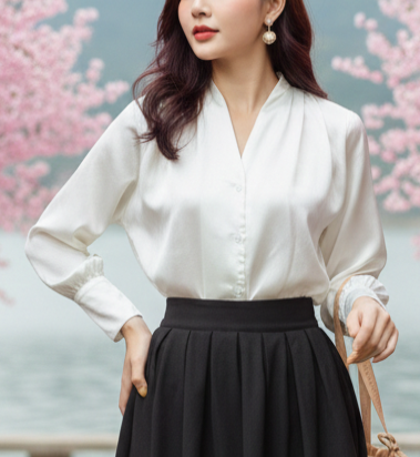 Áo kiểu tay dài cổ V_thumbnail_4