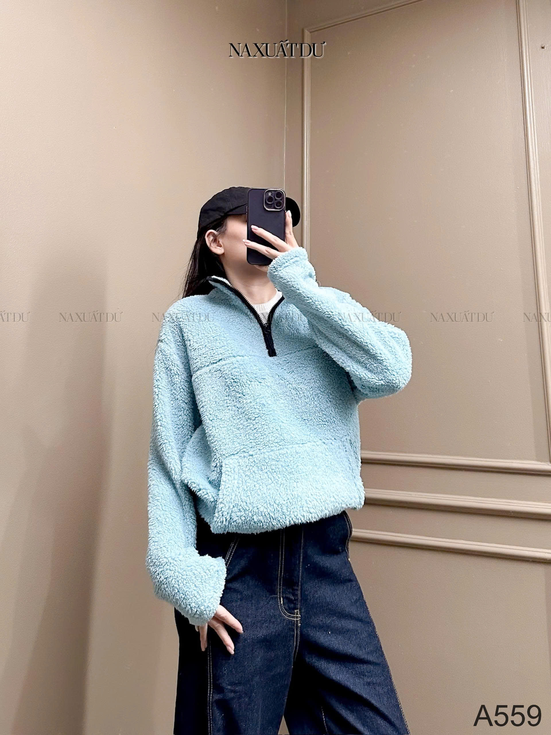 Set 2 Áo lông cổ có dây kéo unisex 