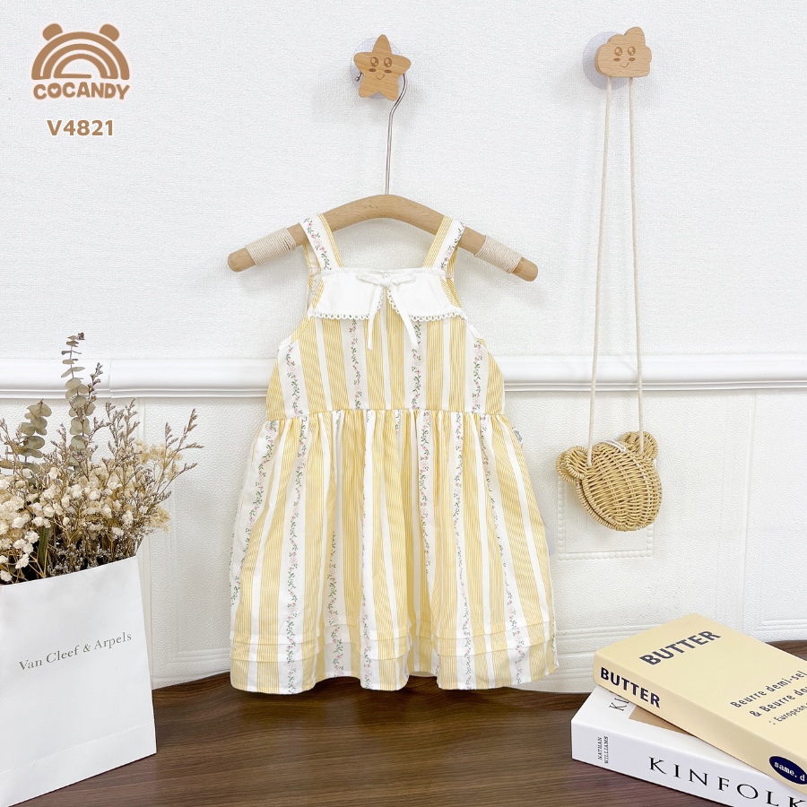 Váy 2 dây VÀNG hoa nhí cổ nơ phối ren_thumbnail_1