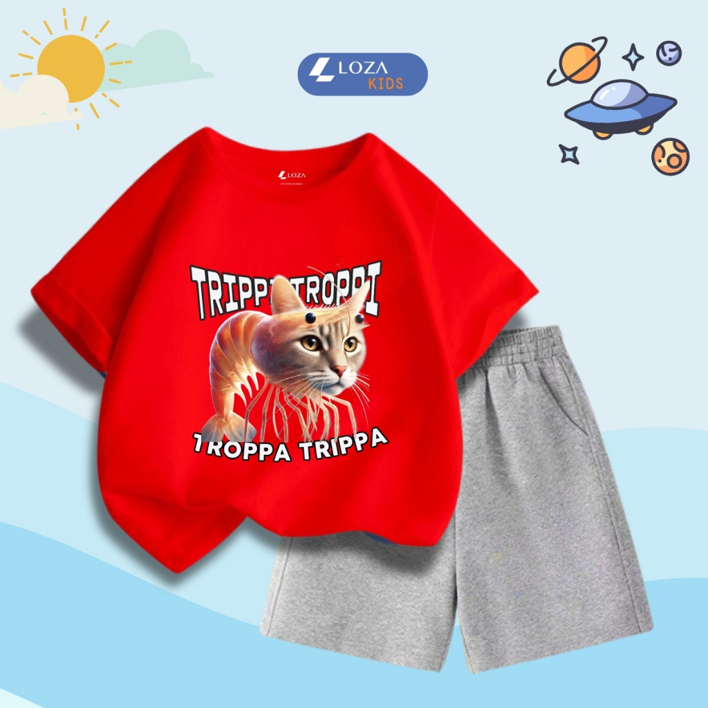 Bộ đồ bé trai in hình 'TRIPPI TROPPI TROPPA TRIPP' - Loza Kids SB416