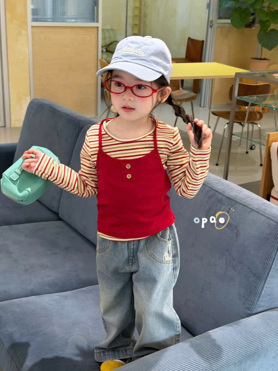 (E109) Áo thun kẻ đỏ mix 2 dây hãng Opao_thumbnail_0