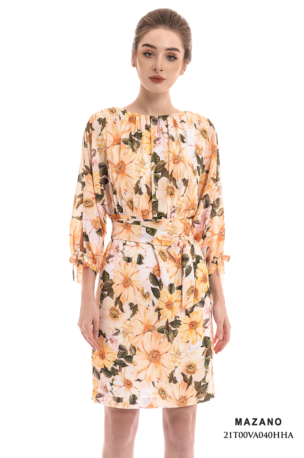 Váy vàng họa tiết liền tay thắt đai_thumbnail_3