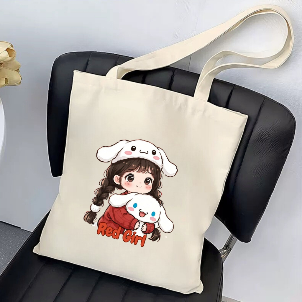 Túi tote vải canvas We Tee hình cô gái hottrend đội mũ thỏ trắng, có khóa kéo và ngăn phụ - WTU09_thumbnail_1