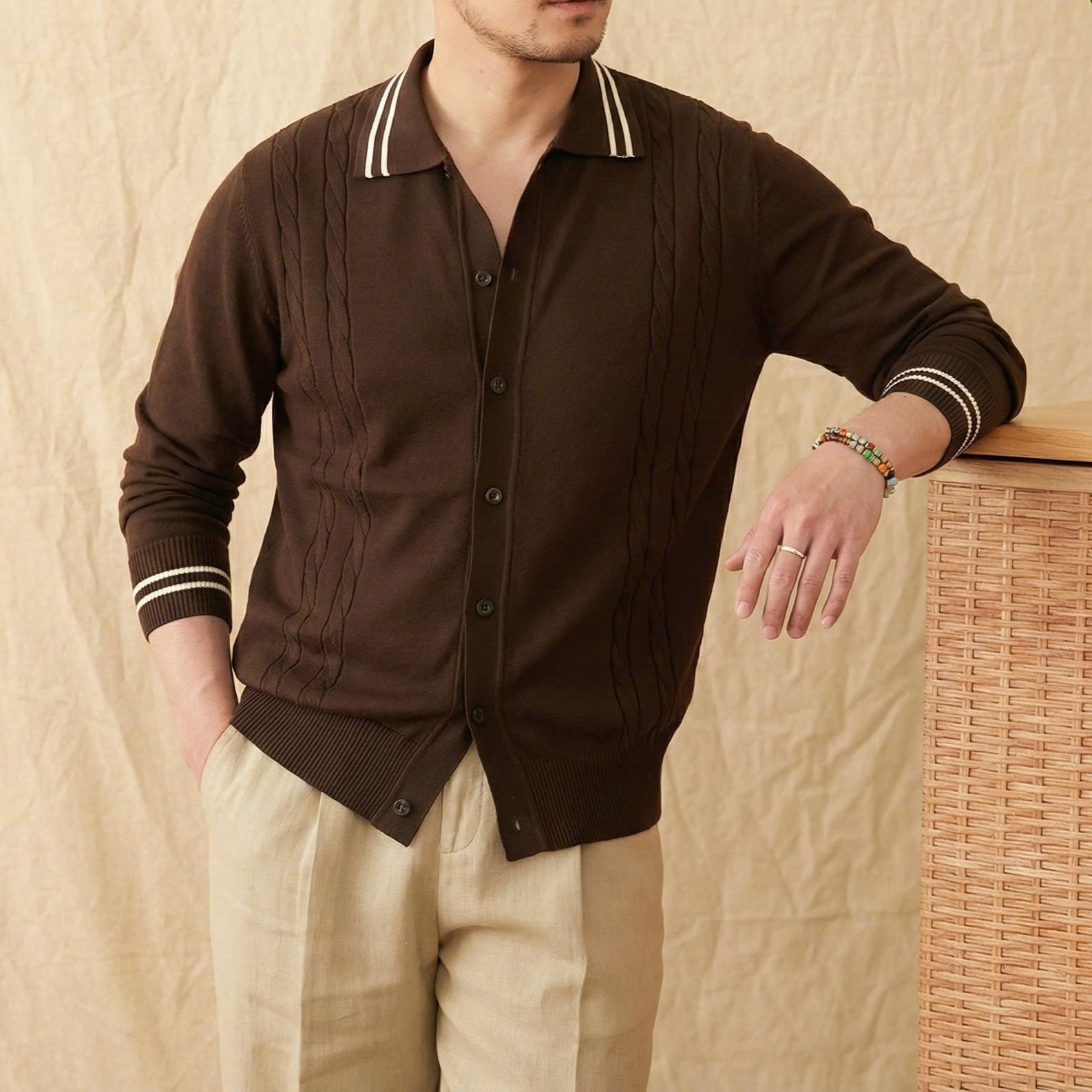 Áo Polo Dệt Thừng Tay Dài