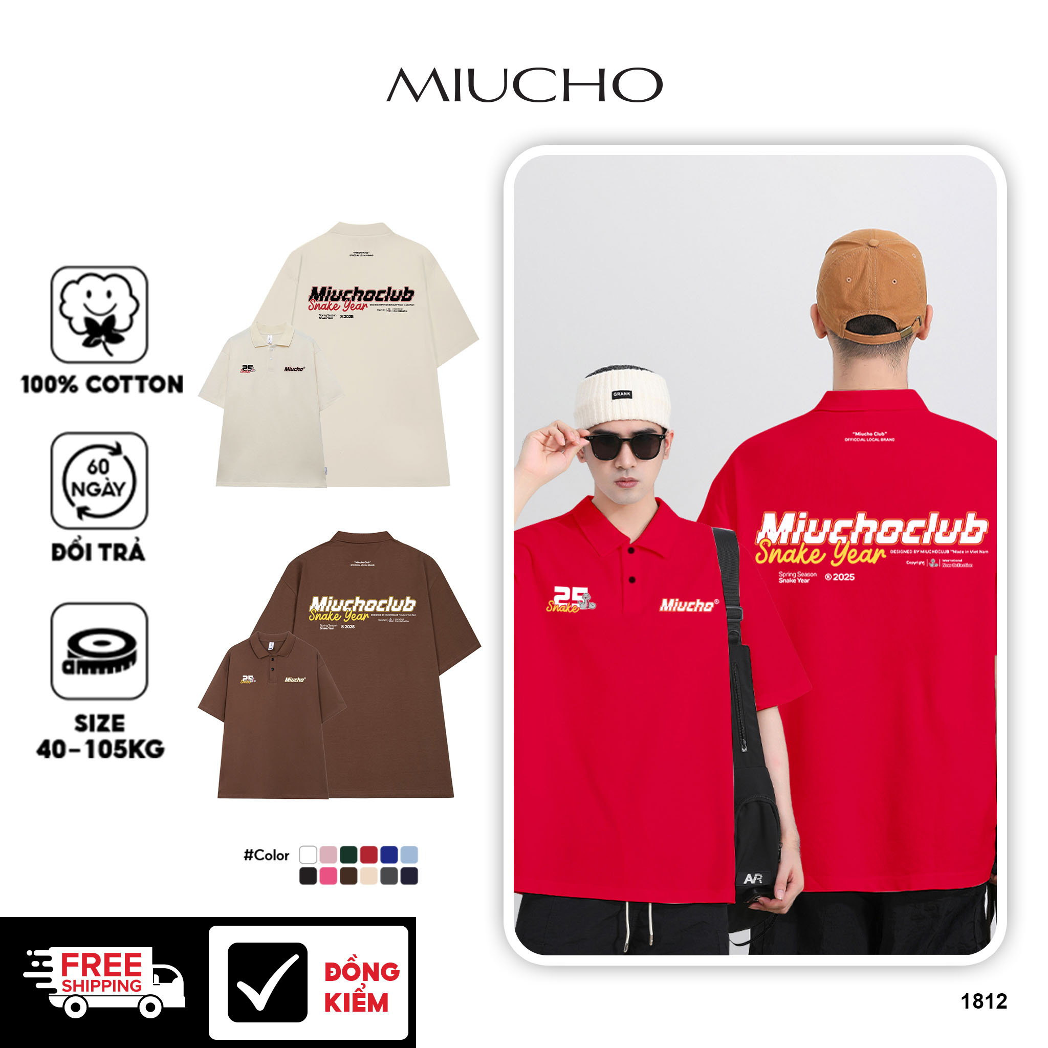 Áo polo nam tết form rộng có cổ vải cotton 4c co giãn thoáng mát 1812 Miucho in mix