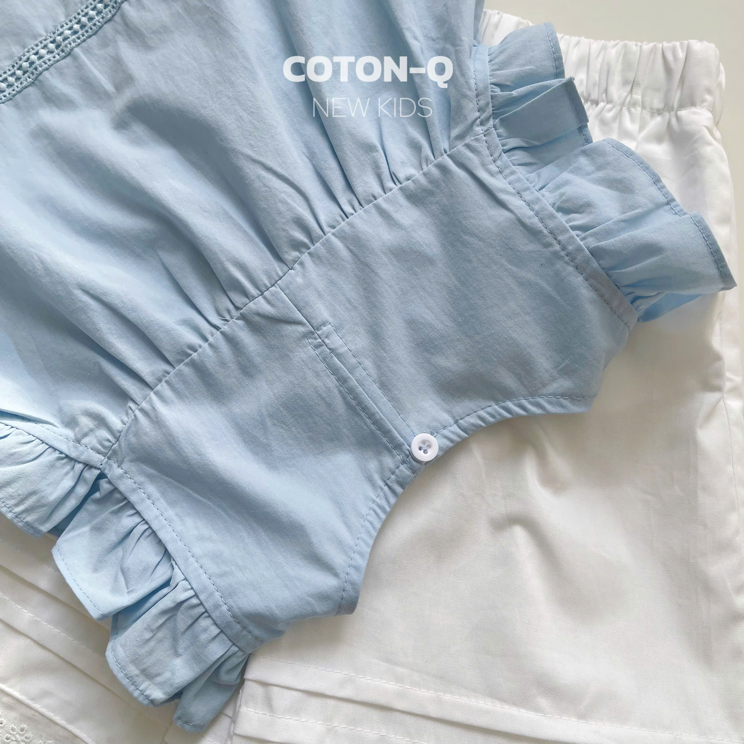 Set áo bèo xanh + quần dài trắng bé gái_thumbnail_5