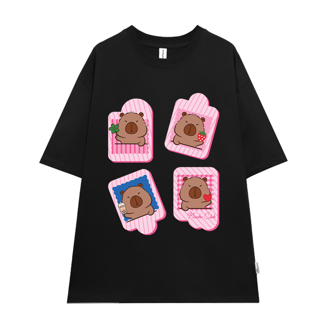 Áo phông form rộng Capybara unisex ATD1494 Miucho vải cotton thoáng mát cổ tròn in mix_thumbnail_10