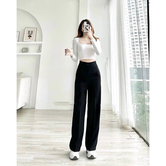 Quần xuông nữ ống rộng công sở , cạp lưng cao che khuyết điểm ,chất vải tuyết mưa cao cấp không bị xù