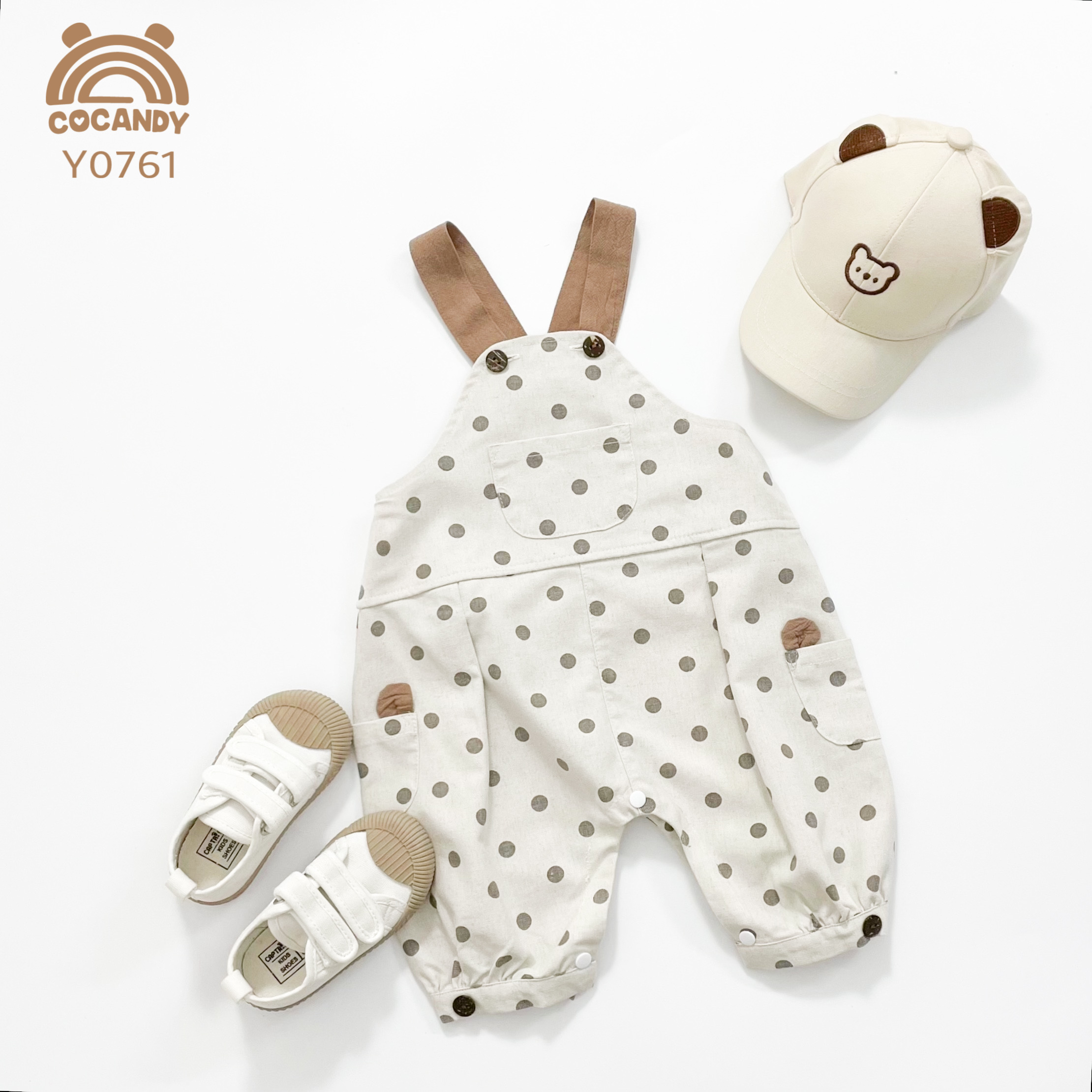 Yếm quần caro BE chấm bi quai NÂU_thumbnail_2