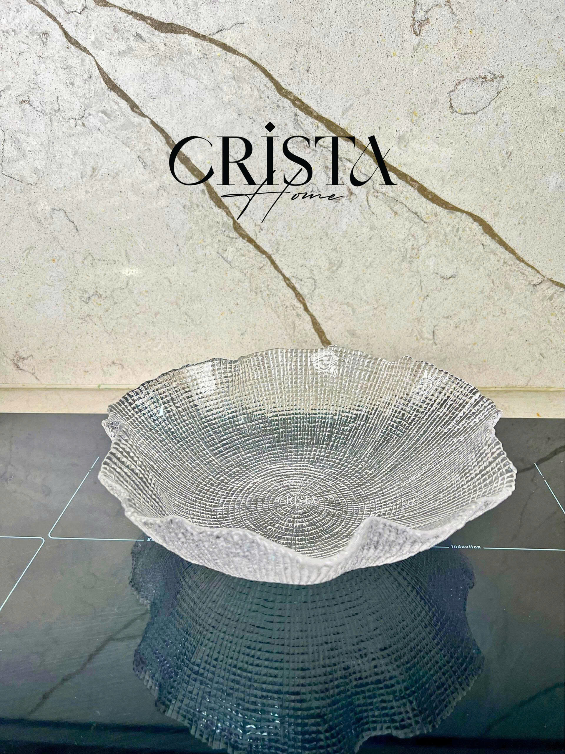 Âu thủy tinh cao cấp CRISTA HOME kiểu lá sen vân lưới size 28 cm_thumbnail_1