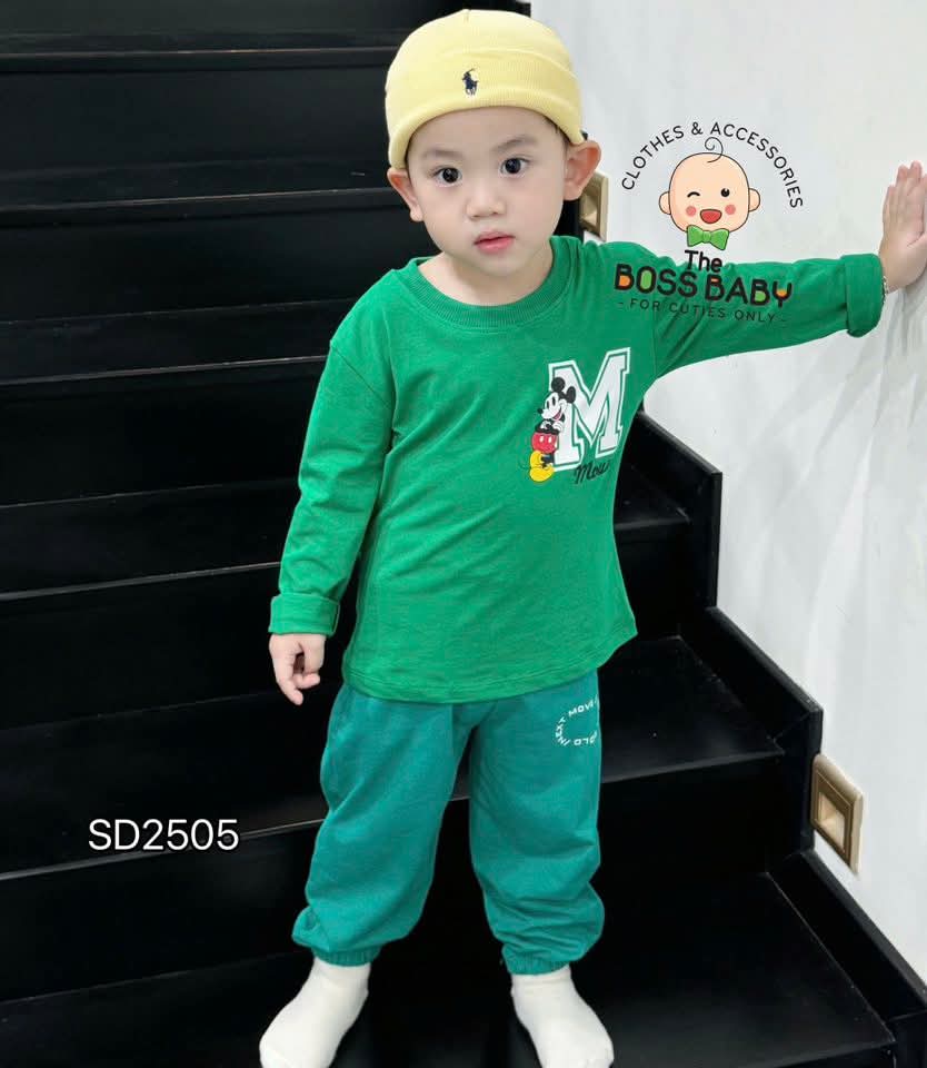 Set bộ cotton xanh lá mickey M