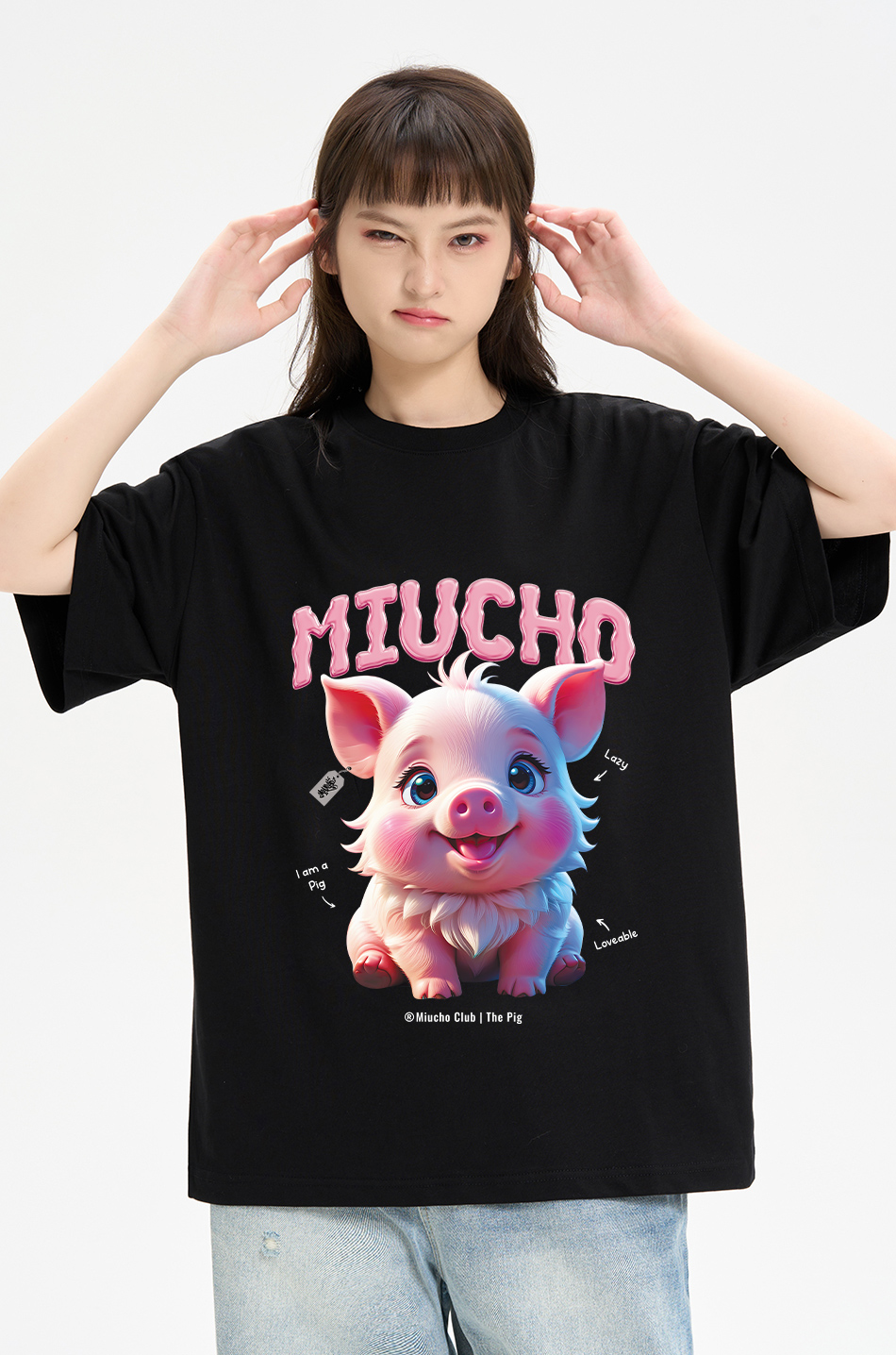 Áo thun form rộng 12 con giáp tuổi Hợi (tuổi heo) ATD1242 Miucho tay ngắn cổ tròn in mix_thumbnail_3