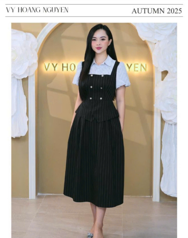 Đầm Kẻ TB Đính Cúc