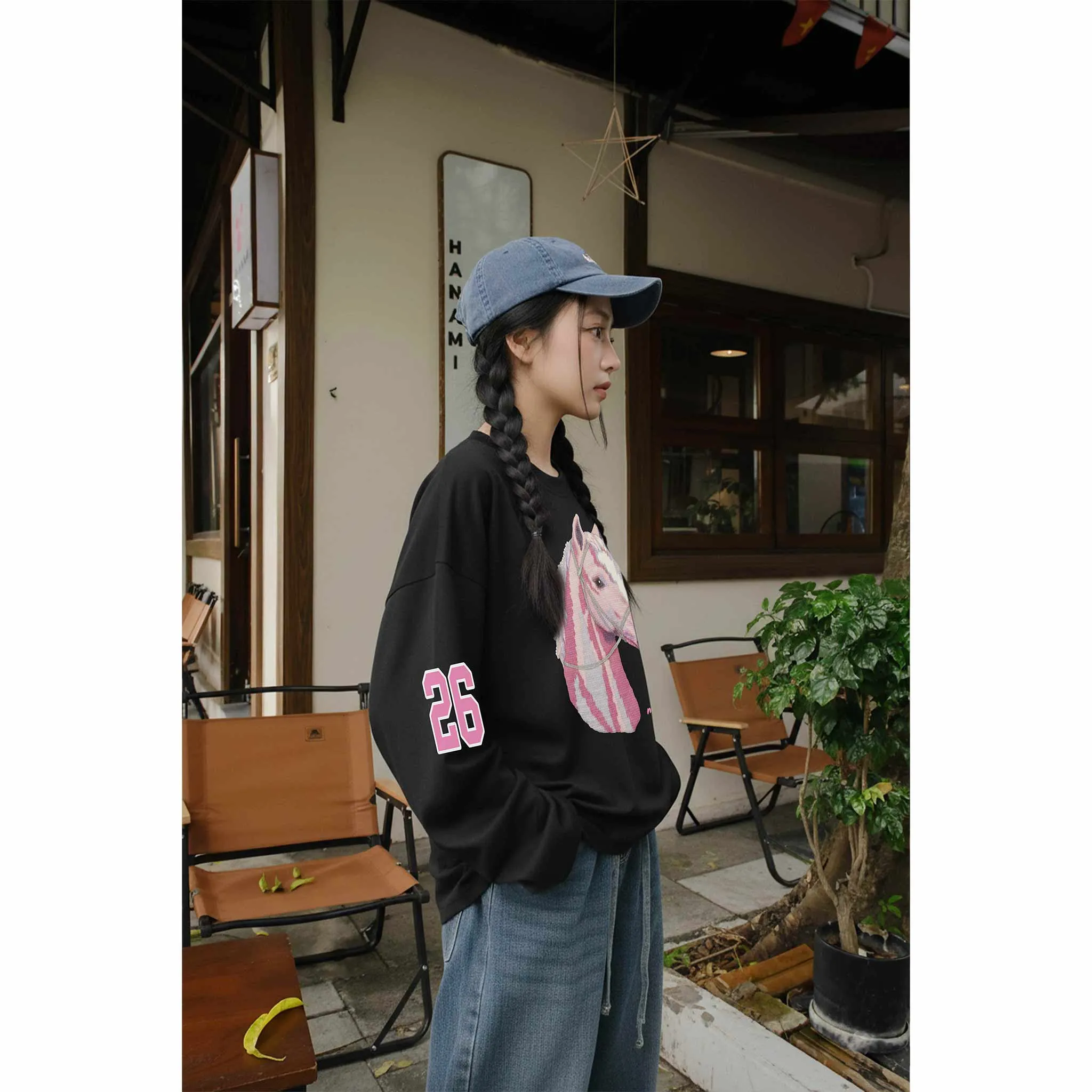 Áo thun boxy nữ tay dài Miucho cotton 2 chiều dày dặn thoáng mát hình ngựa 26 in mix 2787_thumbnail_5