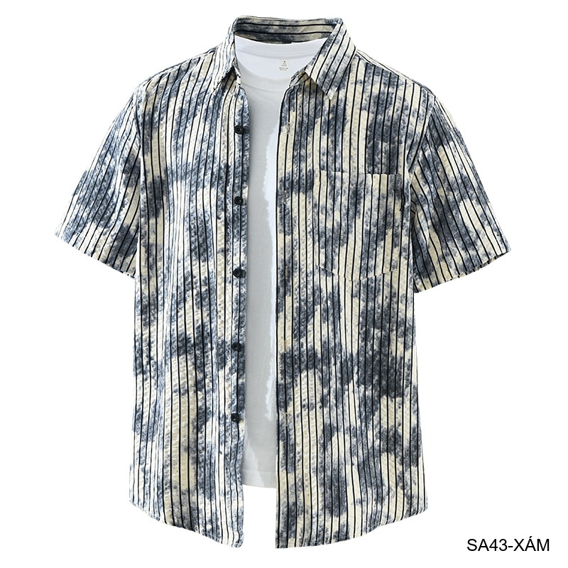 SA43 - Áo sơ mi nam tay ngắn sọc dọc phong cách streetwear, chất cotton thoáng mát, dáng rộng thoải mái_thumbnail_9