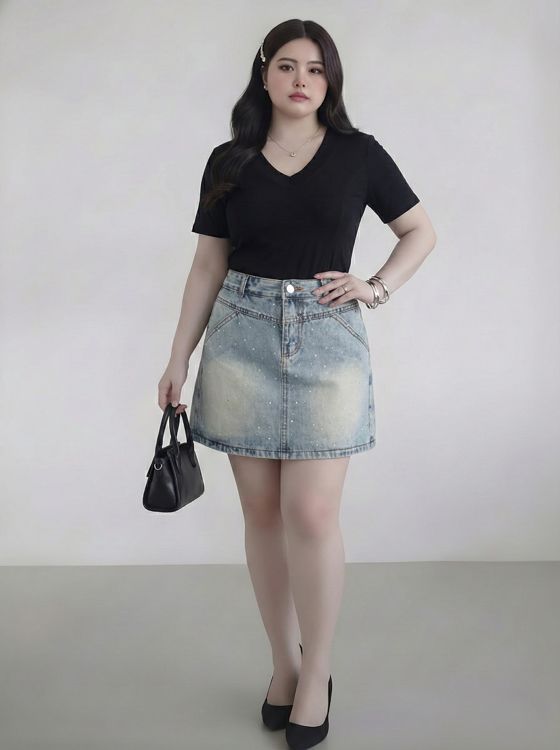 Áo thun cổ tim 4p bigsize AT9006 dành cho nàng béo mập từ 55-90kg