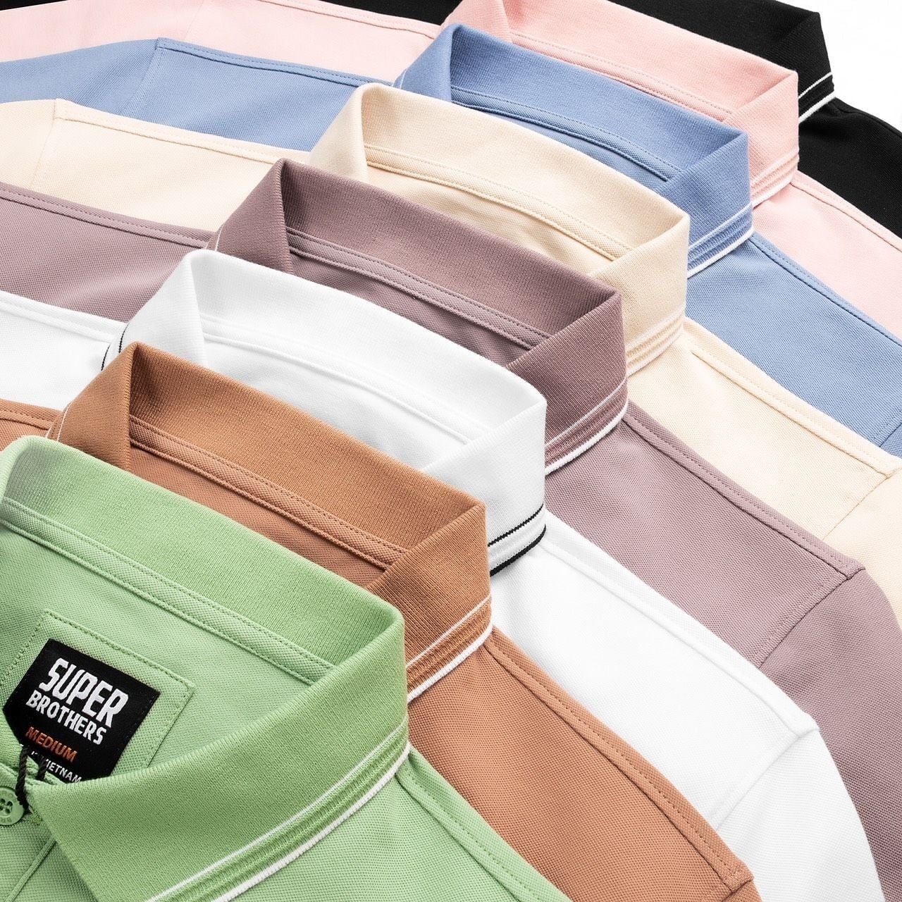 Áo Polo Super Brother Cotton Cá Sấu Logo Thêu Màu Hồng Kem_thumbnail_6