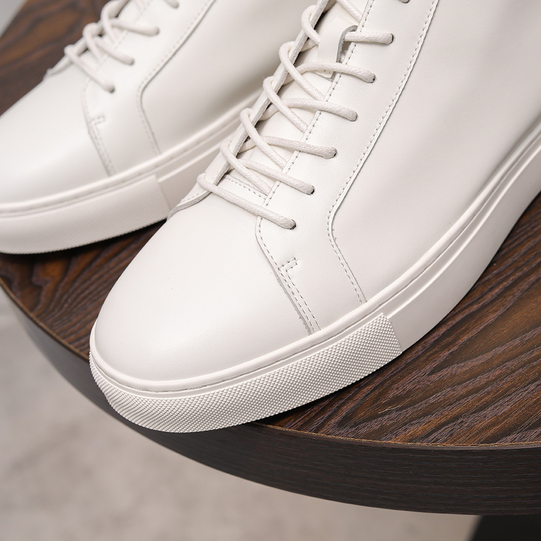 Giày thể thao cổ cao thời trang thu đông dành cho nam, da bò lớp 1 được làm thủ công đế mềm kiểu Anh Giày trắng thời trang cổ điển_thumbnail_11