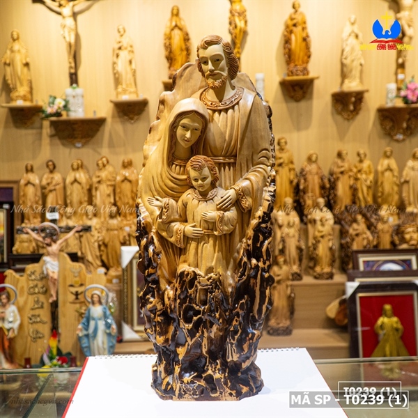 Tượng Gia Đình Thánh Gia gỗ trai lũa 50cm ✔