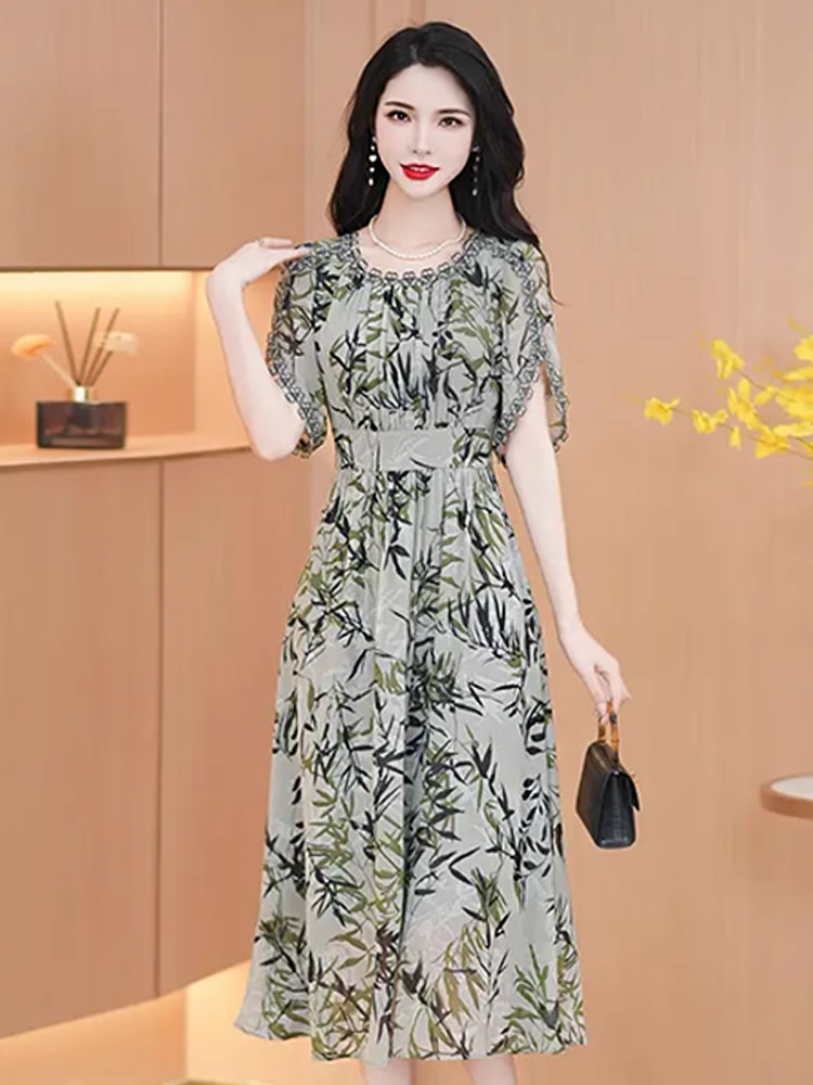 14335-Đầm voan  xòe tay xẻ viền ren họa tiết lá trúc (voan,lót)_thumbnail_0
