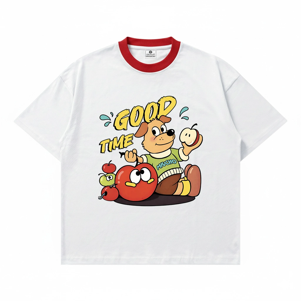 Áo thun boxy phối cổ Gấu táo đỏ Miucho 3153_thumbnail_0