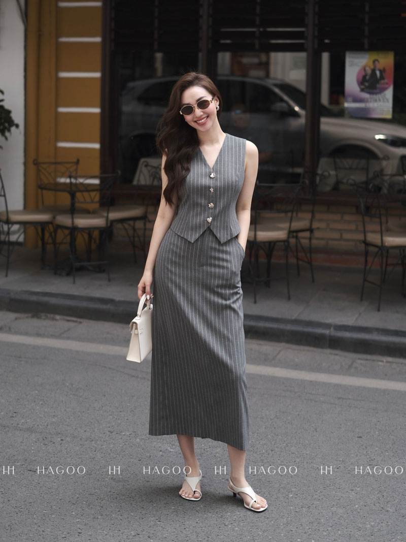 Set gile kẻ sọc HAGOO khuy đồng