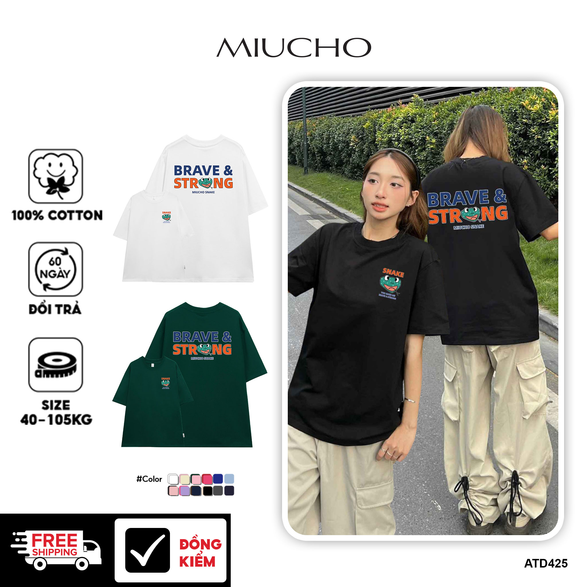 Áo thun nữ form rộng 12 con giáp tuổi Tị ( tuổi rắn) ATD425 Miucho cotton cổ tròn in graphic