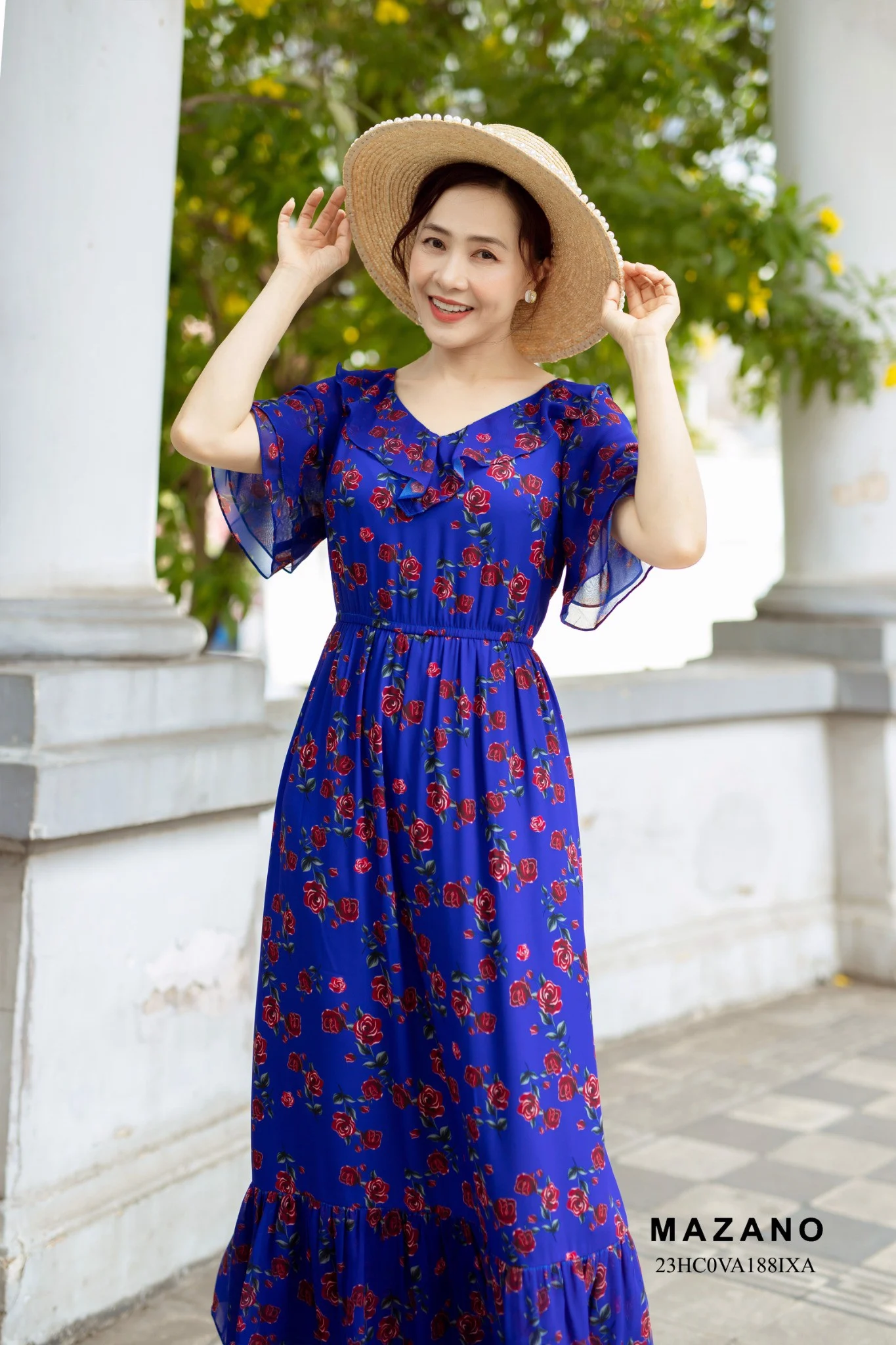 Đầm xanh chân rủ phối bèo nữ tính 23HC0VA188IXA