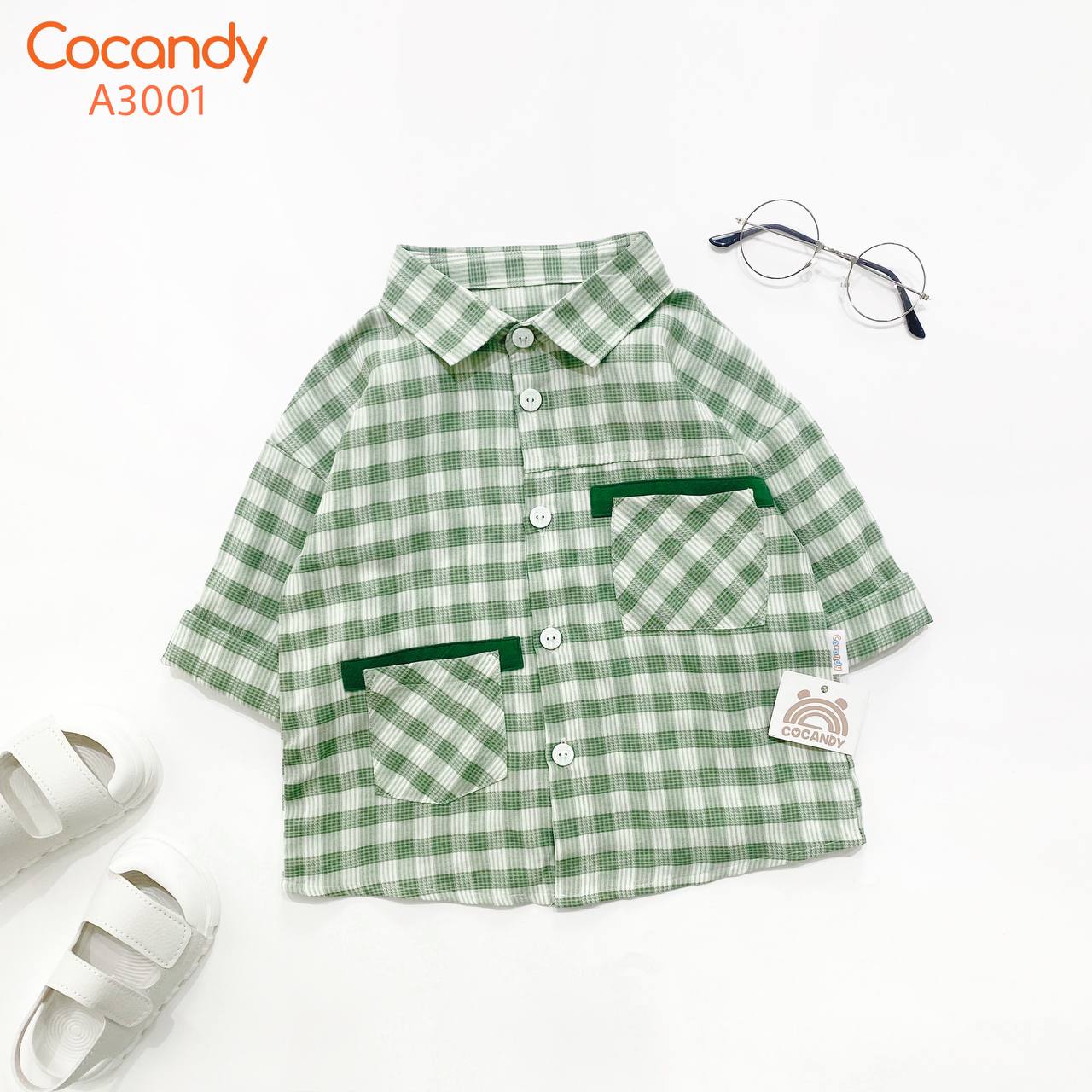 Áo dài caro XANH LÁ 2 túi lệch_thumbnail_0