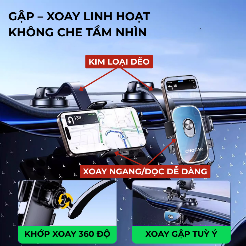 Giá Đỡ Điện Thoại Trên Ô Tô CHOCAR XP12, Hợp Kim Dẻo Uốn cong Linh Hoạt, Bám Chắc, Xoay 360 Độ, Gắn Trên Mọi Bề Mặt Taplo, Kính Lái_thumbnail_3
