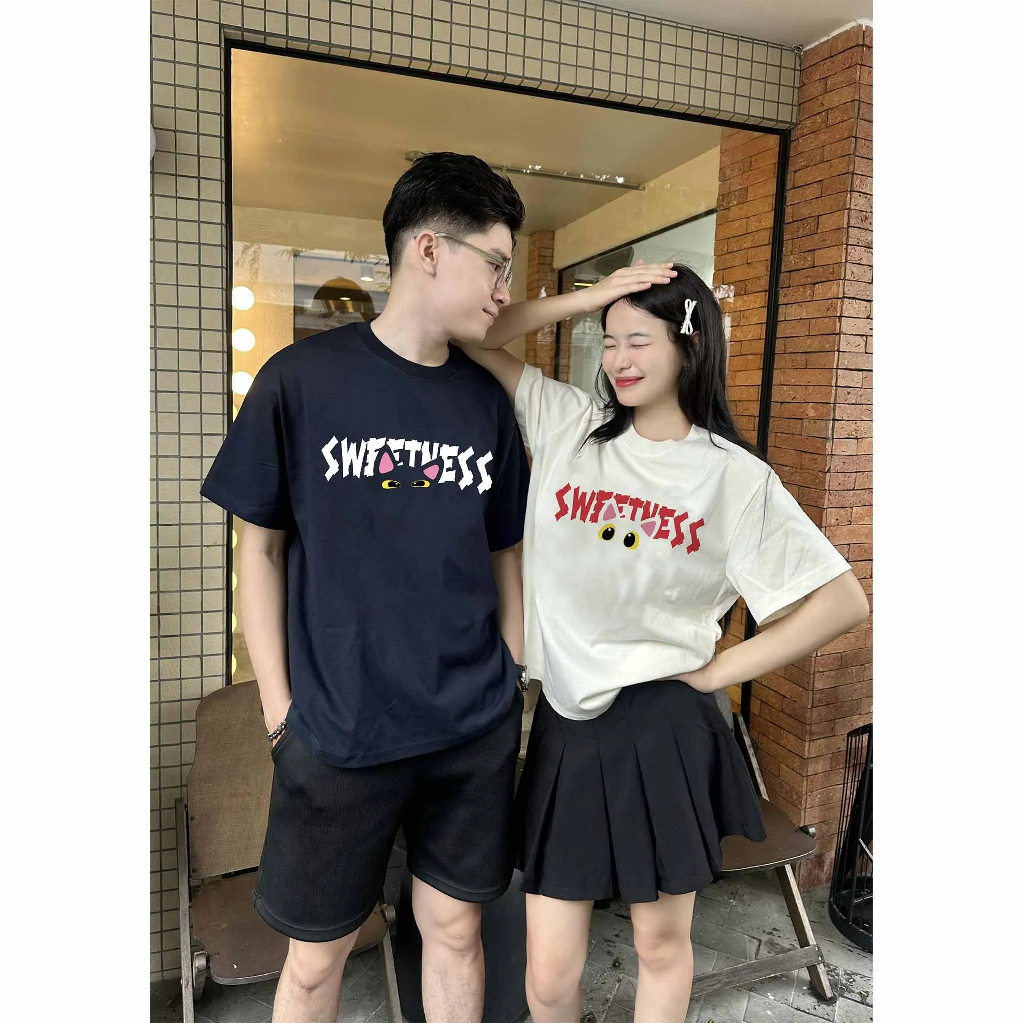 Áo thun cặp đôi phong cách Hàn Quốc 2549 Miucho chất vải cotton thoáng mát thấm hút mồ hôi_thumbnail_6