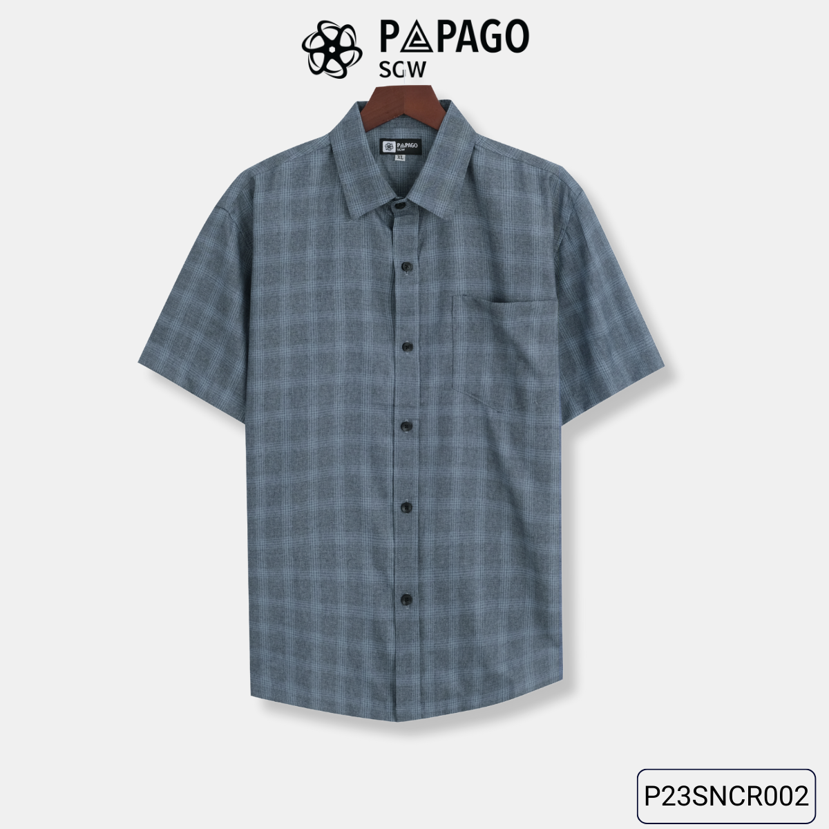 Áo sơ mi nam trung niên PAPAGO tay ngắn lai ngang sọc caro vải xô đũi - P23SNCR002_thumbnail_1